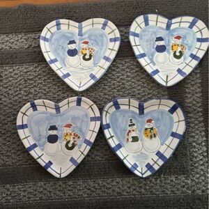 Heart-Shaped Snowman Holiday Plates - Set of 4